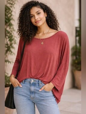 Piko 1988 Oversized Boho Blouse | Dark Rose Pink Slouchy Chic Top